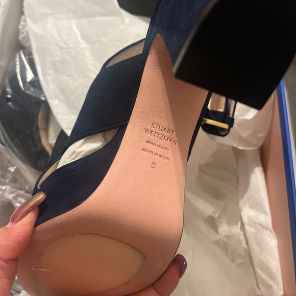 Stuart Weitzman Jerry Platform Sandal NICE BLUE SUEDE NEW size 5 - Picture 4 of 6